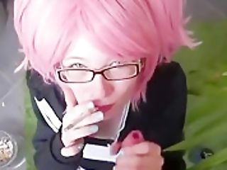 Pink Hair Milky Hot Nymph Smoking Suck Off And Cum Shot In Outdoor