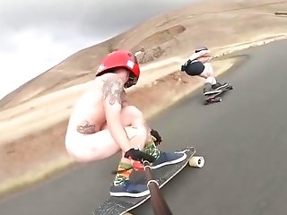 Downhill Naked On Longboard
