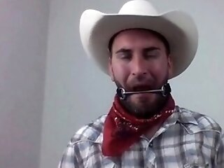 Scruffy Fellow In Wild West Setting Selfgags With Bit Gag For Homo Tying Joy