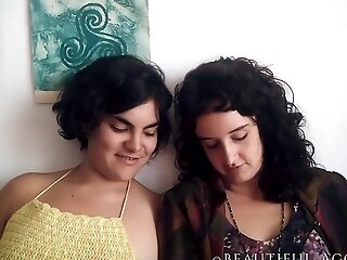 Adelina & Her Gf Finger-tickling Each Other - Big Tits Dark-haired Lesbos In Homemade Movie