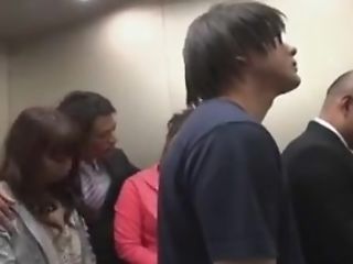 Japanese Group Fuck-fest In Blocked Elevator Fucks Damsels