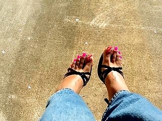 Neon Pink Toes In High-heeled Shoes